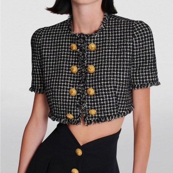 Balmain Gingham Tweed Cropped Jacket New - Picture 4 of 6
